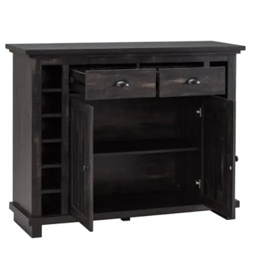 Home Source Bar Cabinet Bookshelf with Glass Doors in Chocolate Finish image {1}