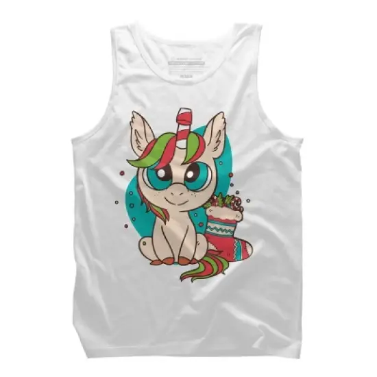 Men's Design By Humans Christmas Candy Cane Unicorn With Stocking By rasok Tank Top image {5}