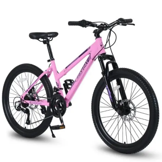 INFURNIC Bicycles 26 Inch Mountain Bike with Shimano 21 Speeds Dual Disc Brakes and Front Suspension, Pink, 65"*24.8"*37.4" image {5}