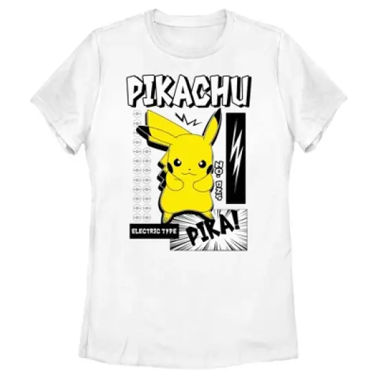 Women's Pokemon Black and White Electric Type Pikachu T-Shirt image {3}