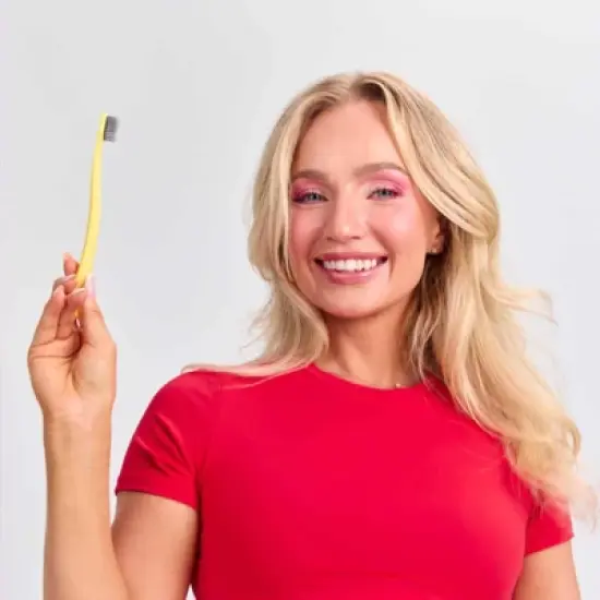 Grin Charcoal-Infused 100% Recycled Toothbrush for Sensitive Teeth and Gums - Soft - Lemon image {3}