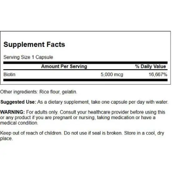Swanson Biotin 5,000 mcg 30 Caps image {1}