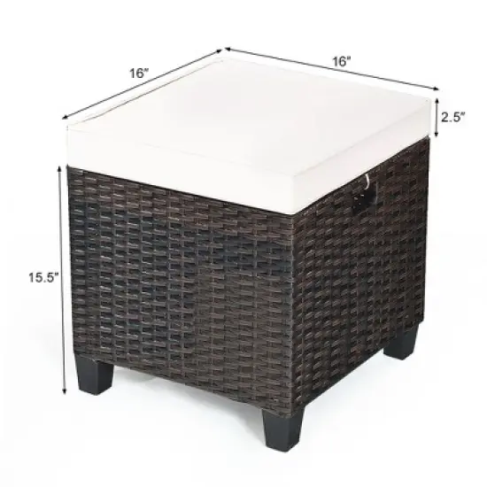 Costway 2PCS Patio Rattan Ottoman Cushioned Seat Beige image {1}
