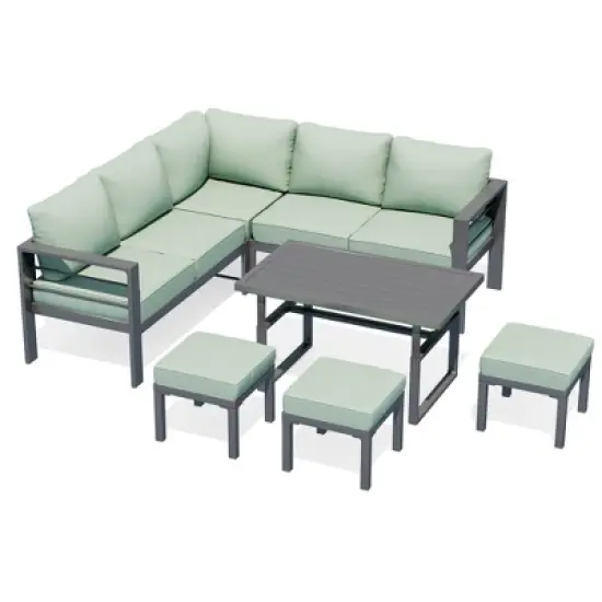 XINGHANZHENXUAN Grey 7-Piece Aluminum Patio Dining Set with Table, Rust-Free, Comfortable Cushions and Backrests image {12}