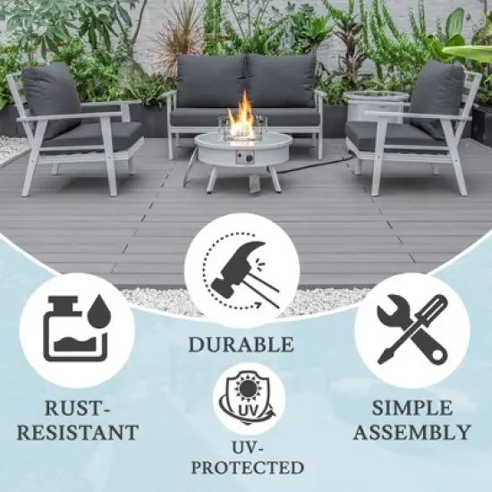 LeisureMod Walbrooke 4-Piece Modern White Patio Conversation Set &ndash; Square Fire Pit with Tank Holder & Sectional Seating for Outdoor Spaces image {6}