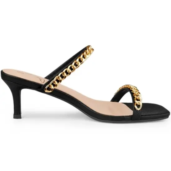 Perphy Snakeskin Printed Square Toe Chain Stiletto Heels Slide Sandals for Women image {5}