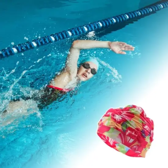 Unique Bargains Polyester Rose Pattern Swim Cap 5.91"x9.25" Rose Red Yellow 1 Pc image {1}