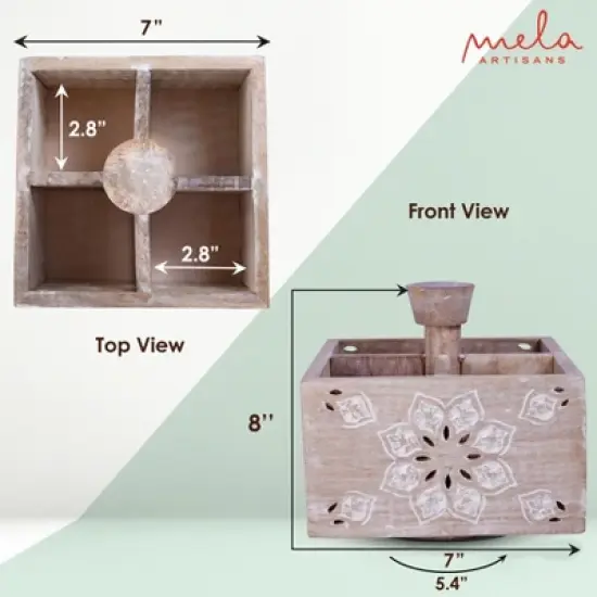 Mela Artisans Spinning Wooden Pen Holder with 4 Compartments White image {6}