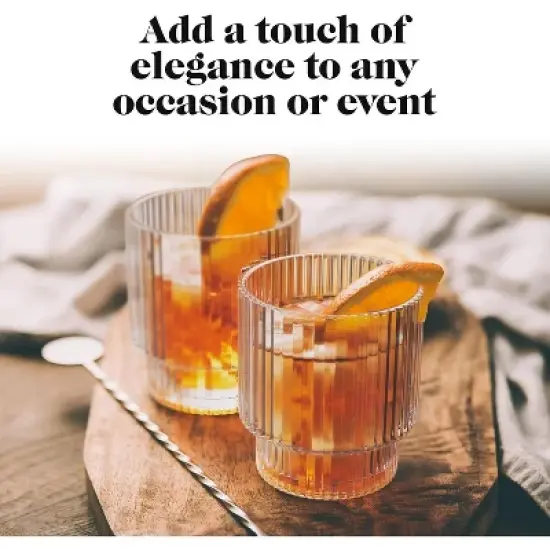 American Atelier Vintage Art Deco 9 oz. Fluted Drinking Glasses Set of 4, Old Fashion Tumbler for Cocktails, Ribbed Lowball Glass Cup, Clear image {5}