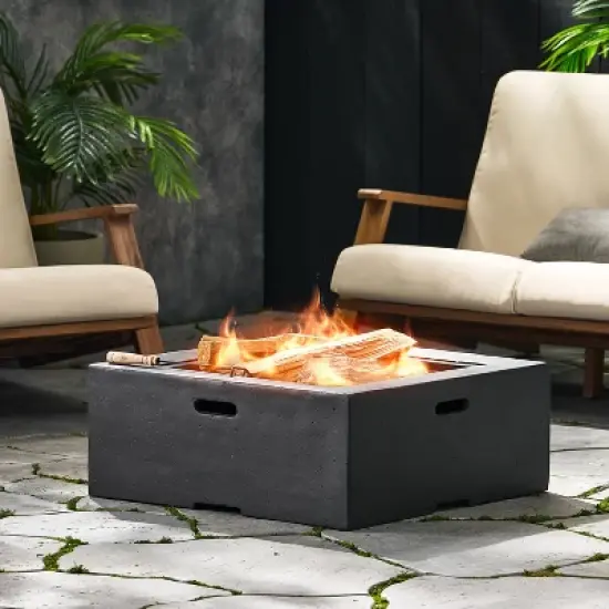 GDFStudio Aruda Outdoor Lightweight Concrete Square Wood Burning Fire Pit, Dark Gray image {1}