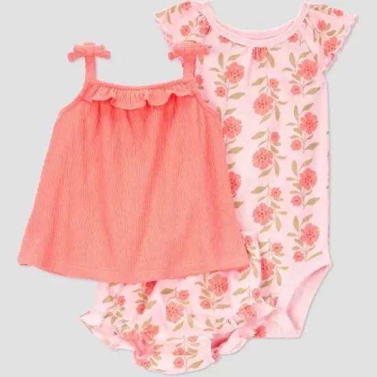 Carter's Just One You&reg; Baby Girls' Coral Floral Top & Bottom Set image {3}