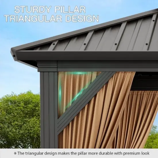 10x10 FT Permanent Hardtop Gazebo Outdoor Pavilion, Heavy Duty Aluminum Frame, Garden Shelter with Curtains & Netting, All-Weather Patio Canopy image {4}