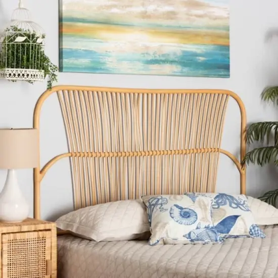 bali & pari Queen Laina Rattan Wall Mount Headboard Natural/Brown: No Assembly, Non-Upholstered, All Ages image {1}