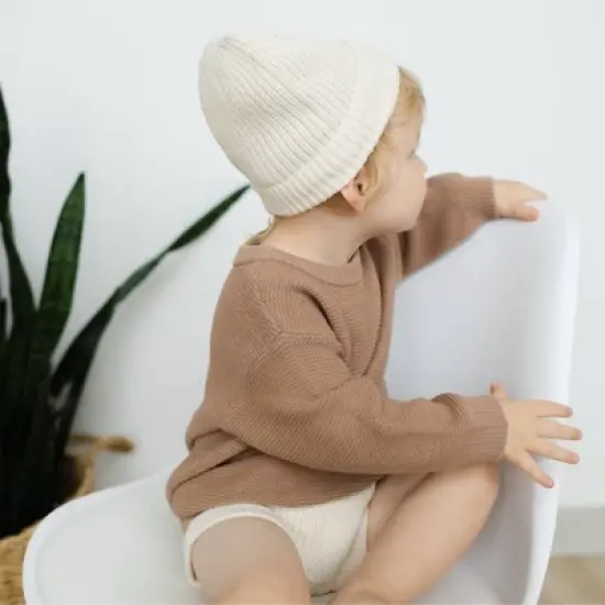 Grayson Collective Baby Beanie & Sweater Set - Cream/Brown image {5}