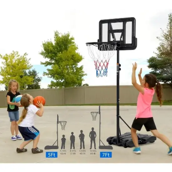 Kids Basketball Hoop,Outdoor Portable Adjustable Basketball Goal System w/ 2 Wheels, 5-7 Ft Swimming Pool Basketball Hoop Outdoor 28in Backboard image {1}