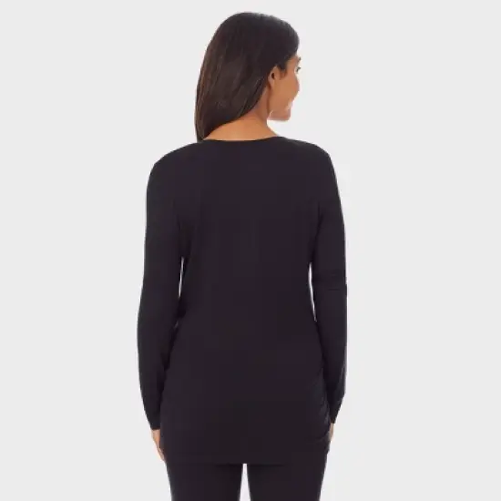 Warm Essentials by Cuddl Duds Smooth Stretch Thermal Maternity Henley Top - Black image {6}