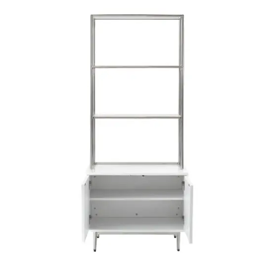 70" Waves Coastal Bookcase with Storage Cabinet Glossy White - Treasure Trove Accents image {2}