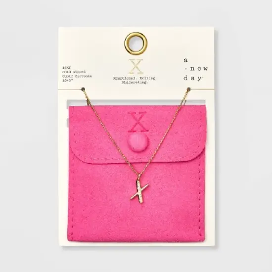 Gold Dipped Cubic Zirconia Initial Pendant Necklace - A New Day&trade; Gold image {27}
