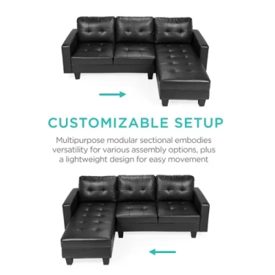 Best Choice Products 3-Seat L-Shape Tufted Faux Leather Sectional Sofa Couch Set w/ Chaise Lounge, Ottoman Bench image {1}