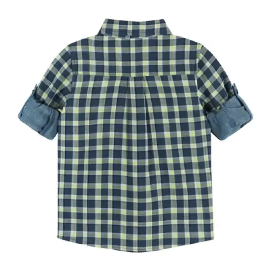 Andy & Evan  Toddler Navy & Lime Plaid Two-Faced Buttondown image {1}