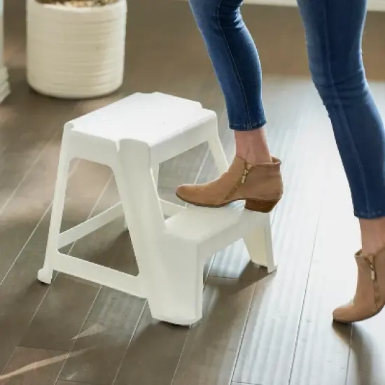 Gracious Living 18.75-Inch Tall, Sturdy Non Slip Plastic 2-Level Home Step Stool for Kitchen, Bathroom, Laundry, or Pantry, White (4 Pack) image {4}