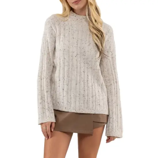 August Sky Women's Mock Neck Speckled Pullover Sweater image {7}