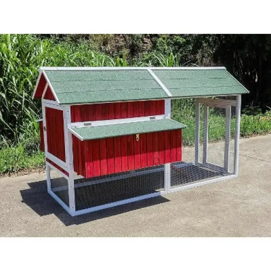 Midlee Red Barn Wooden Chicken Coop with Run Hen House Nesting Box Backyard Covered Enclosure image {2}