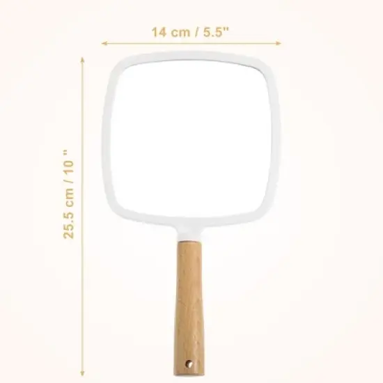Unique Bargains Square Portable Handheld Wood Handle Vanity Cosmetic Makeup Mirror 1 Pc image {3}