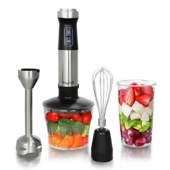 MegaChef 4-in-1 Multipurpose Immersion Hand Blender - Silver: Portable Handheld, 300W, 2 Speeds, Includes Chopper & Whisk image {3}