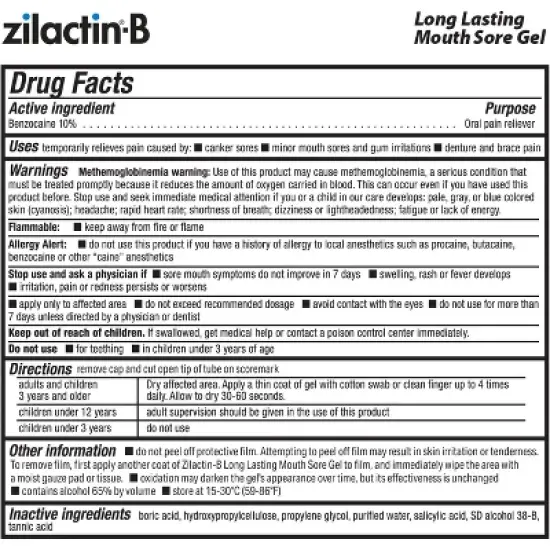 Zilactin-B Canker & Mouth Sore Gel 0.25 Oz image {1}