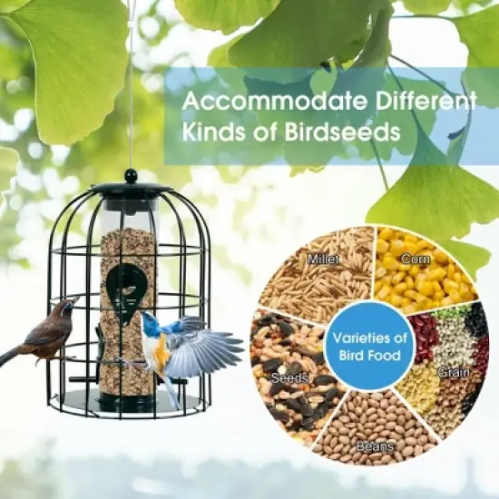 Tangkula Squirrel-proof Caged Tube Wild Bird Feeder Outdoor Metal Seed Guard Deterrent image {5}