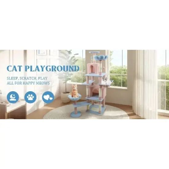 Kumasinova 71" Floral Tall Cat Tree with Hammock,Cat Tower with Scratching Post,Modern Cat Tree for Indoor Cats Large Adult,Cute Cat Tree Tower image {4}