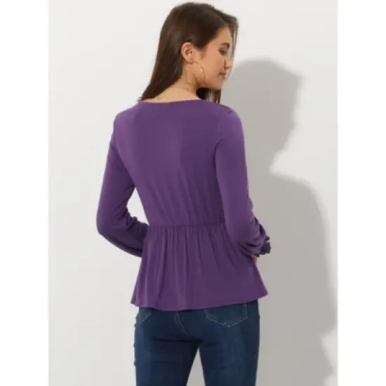 Allegra K Women's Ruched Square Neck Ruffled Peplum Tops image {3}