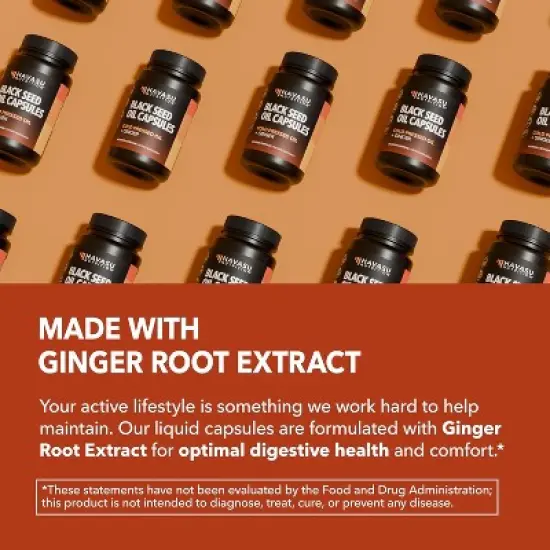 Black Seed Oil Capsules + Ginger Root Extract for Digestive Health & Immune Support, Cold Pressed Black Cumin Seed Oil & Ginger, Havasu Nutrition 60ct image {4}