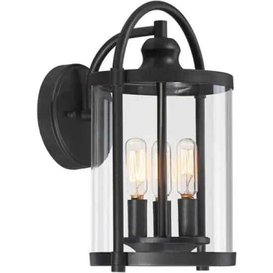 John Timberland Avani Modern Outdoor Wall Light Fixture Black Lantern 13" Clear Cylinder Glass for Post Exterior Barn Deck House Porch Yard Patio Home image {3}