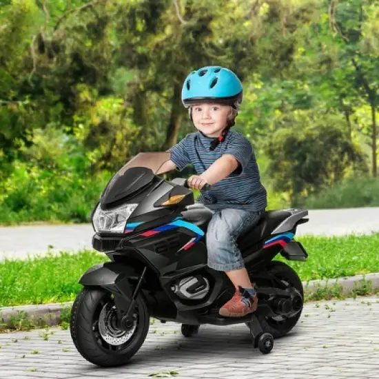 Aosom Kids Motorcycle with Training Wheels, Roaring Engine Design Ride-on Toy for Ages 3-8, High-Traction Mini Motorbike with Light Music image {2}