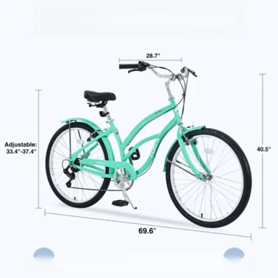 INFURNIC Bicycles, 7 Speed Bicycles, Beach Cruiser Bike with Wide Wheels, Green, 69.29"*28.32"*43.2" image {1}
