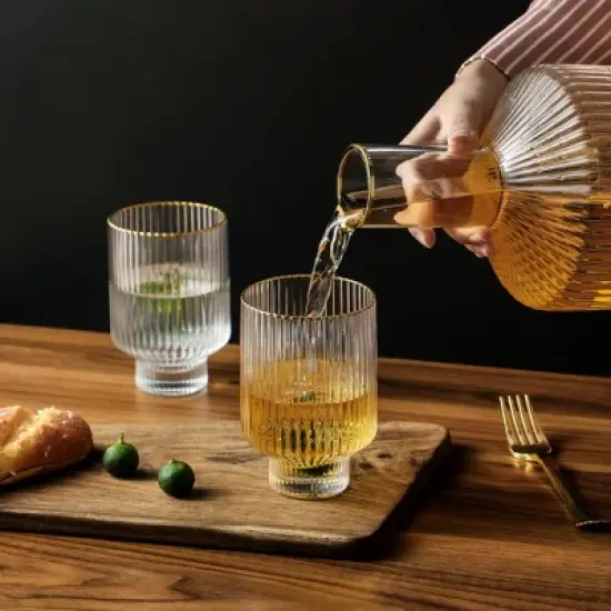 Slickblue Glass Bedside Carafe Set with Gold Rim - 59oz Water Carafe & 12.5oz Glass image {1}