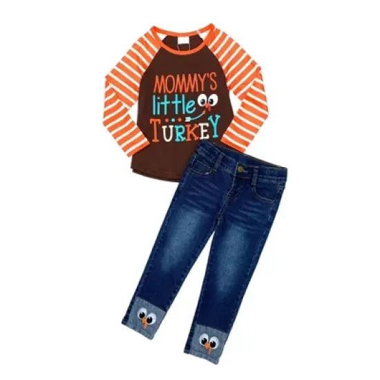 Girls Mommy's Little Turkey Cuffed Jeans Set - Mia Belle Girls image {2}