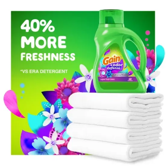 Gain + Odor Defense Super Fresh Blast Scent HE Compatible Liquid Laundry Detergent image {4}