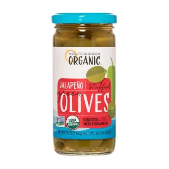 Mediterranean Organic Jalapeno Stuffed Green Olives - Case of 12/8.5 oz image {1}