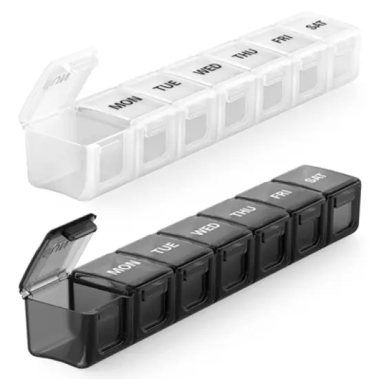 Sukuos XL Weekly Pill Organizer 2 Pcs, Daily Pill Cases for Pills, Vitamins, Fish Oils & Supplements - Black & image {10}