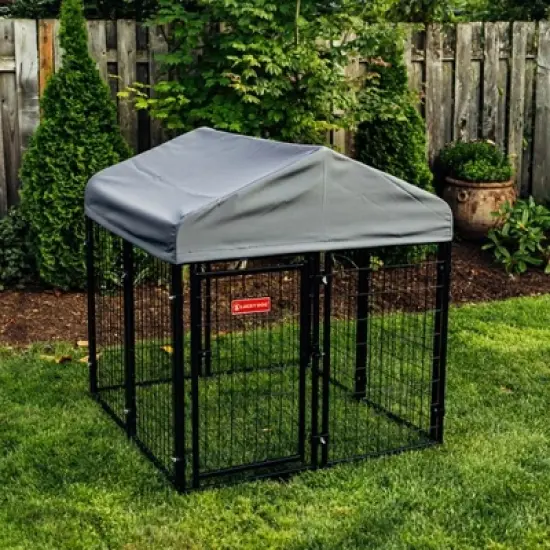 Lucky Dog STAY Series Black Powder Coat Steel Frame Villa Dog Kennel with Waterproof Canopy Roof and Single Gate Door image {2}