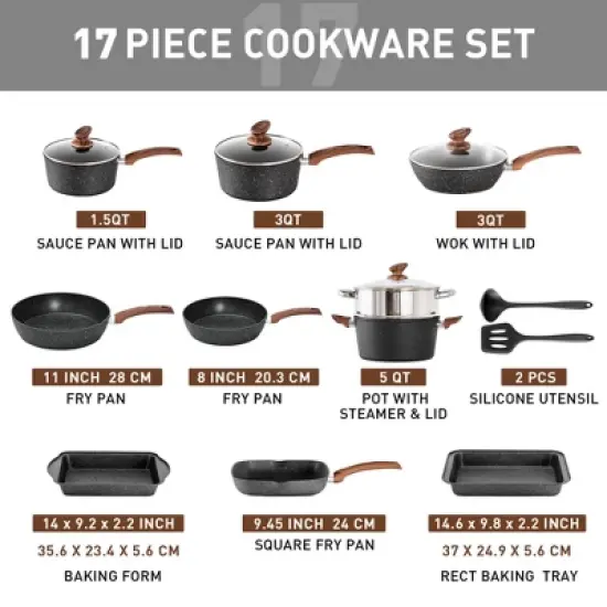 Captiva Designs Nonstick Granite Cookware and Bakeware Set with Heat-Resistant Bakelite Handle image {11}