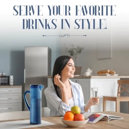 Elle Decor Acrylic Water Pitcher with Lid, 50-Ounces Iced Tea Pitcher for Fridge, Indigo Blue Tall Jug image {1}