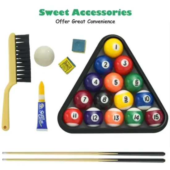 Costway 47" Folding Billiard Table Pool Game Table Indoor Kids w/ Cues Brush Chalk Green image {7}