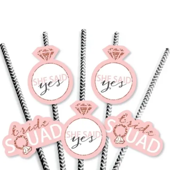 Big Dot of Happiness Bride Squad - Paper Straw Decor - Rose Gold Bridal Shower or Bachelorette Party Striped Decorative Straws - Set of 24 image {4}