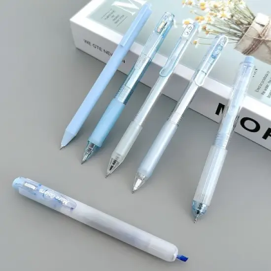 Wrapables Retractable Rollerball Pens and Highlighter Set, 0.5mm Black Gel Ink Pens for Home, Office, School (Set of 6) image {4}