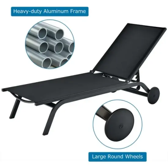 Costway Outdoor Lounge Chair Chaise Reclining Aluminum Fabric Adjustable Black image {6}