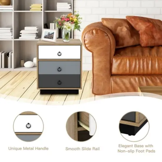 Costway Nightstand with Drawer and Storage Cabinet Wooden Sofa Side Table End Table image {5}